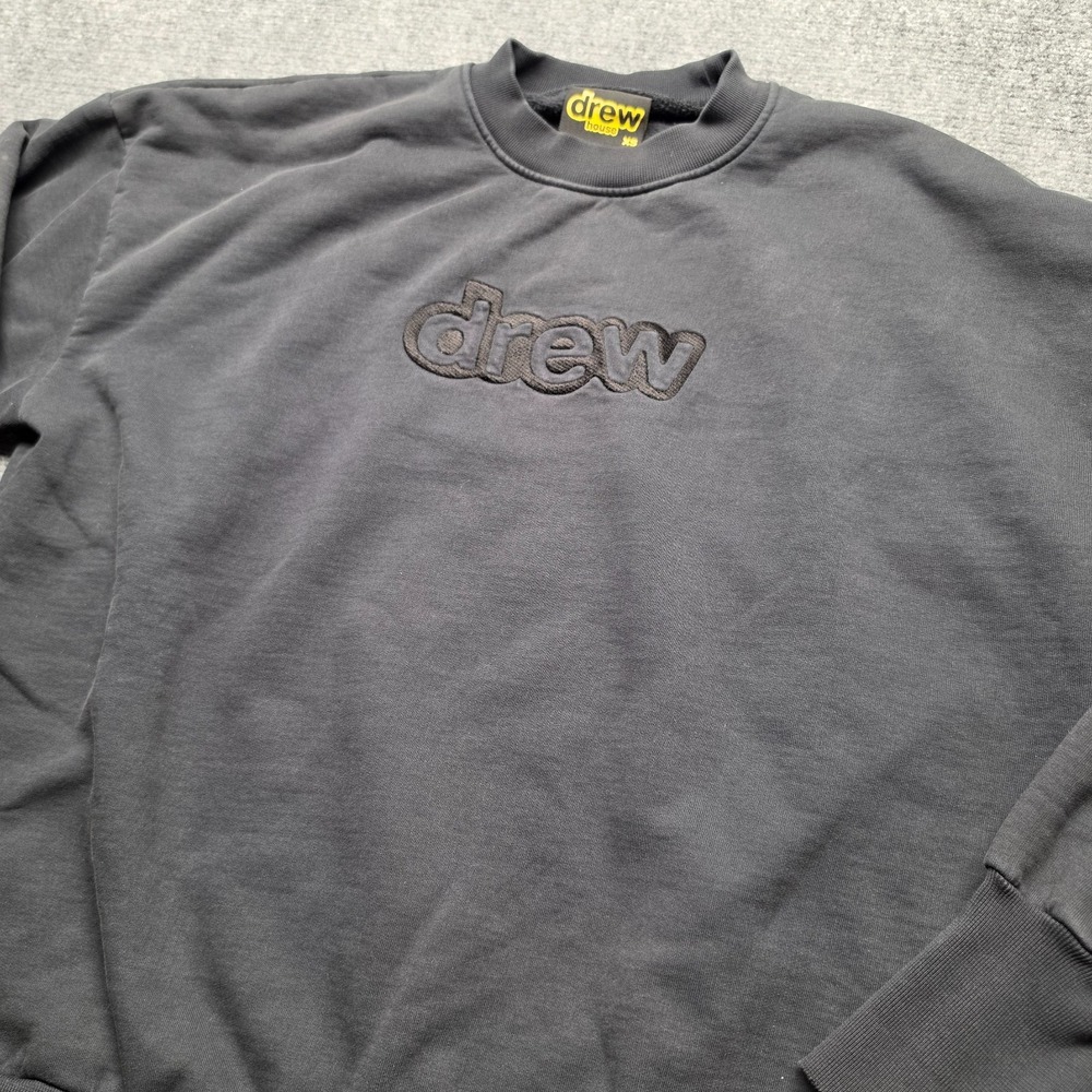 Drew House XS Faded Black Embroidered Logo Boxy Crewneck Sweatshirt Justin Biebe